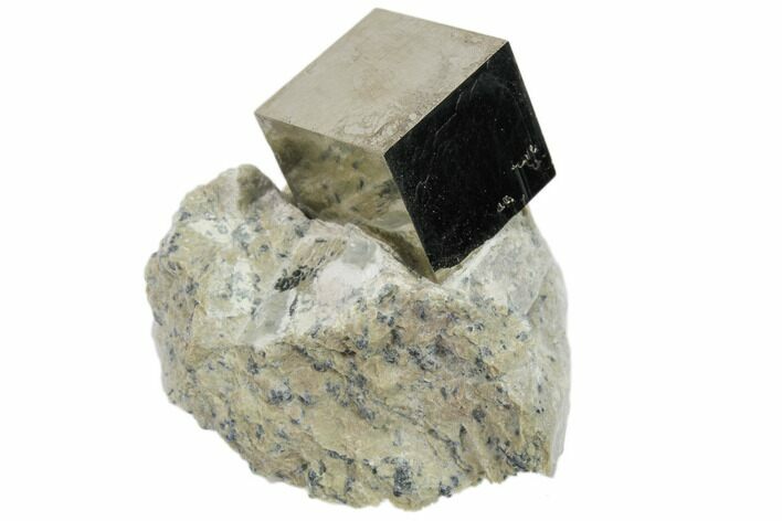 Perfect, Natural Pyrite Cube In Rock From Spain #82067